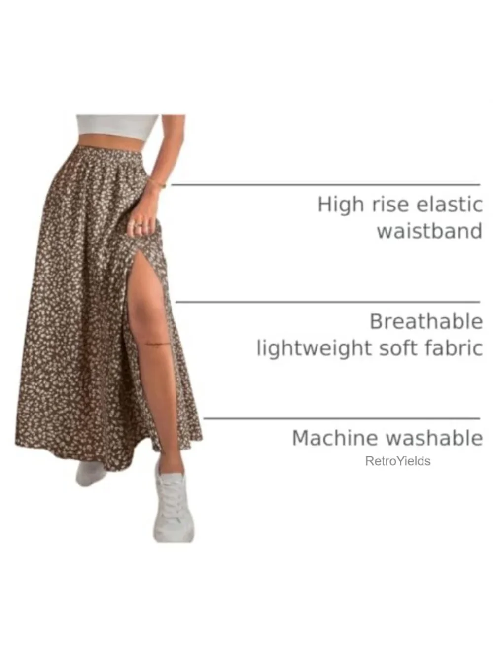 Women Boho Floral Slit Maxi Skirt High Waisted Long Skirt